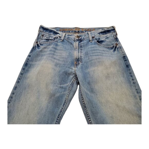 AMERICAN EAGLE SZ 33/32 Low rise Straight Distressed Light Wash Blue Jeans - Picture 5 of 15